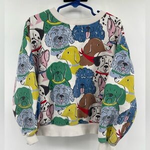 Mini Boden Crewneck  Dog Patterned Sweatshirt Girls 8-9 Multicolored Kids